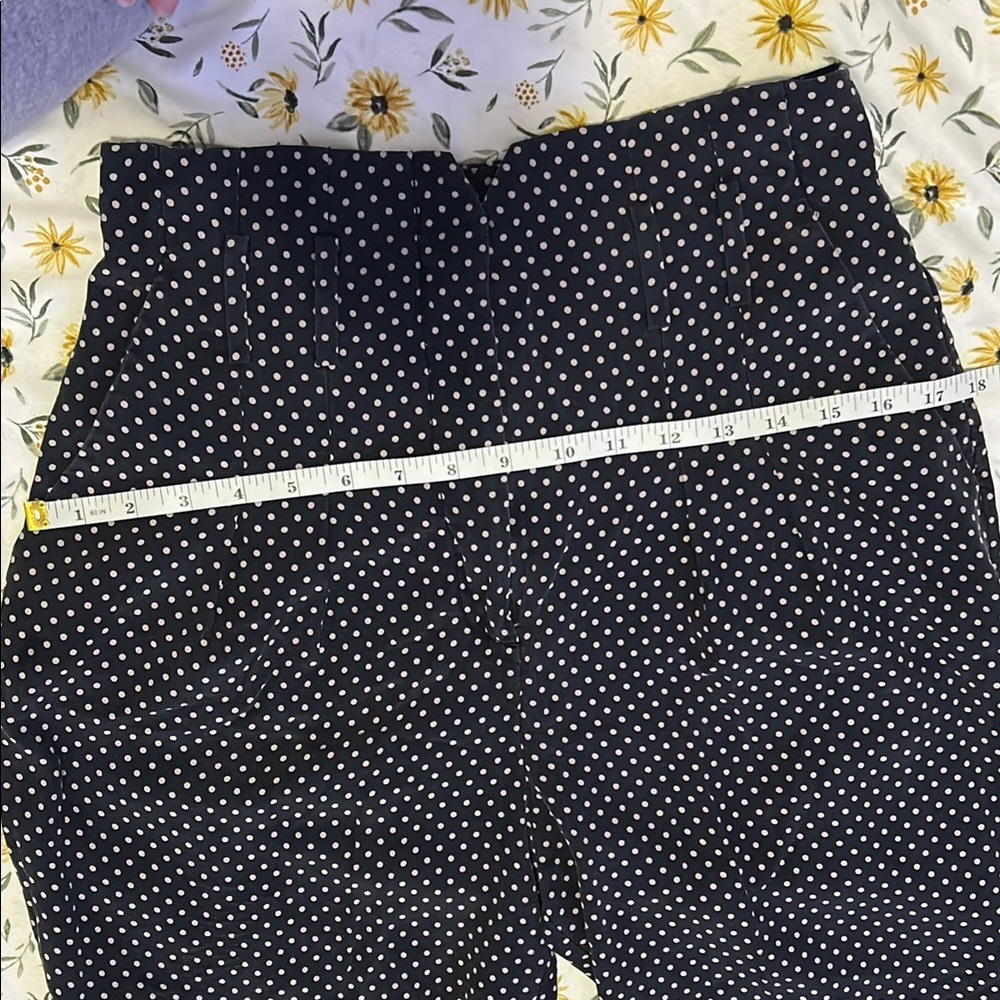 REBECCA TAYLOR BELTED SILK NAVY COMBO POLKA DOT PAPERBAG PANTS W/ BELT - Picture 7 of 8